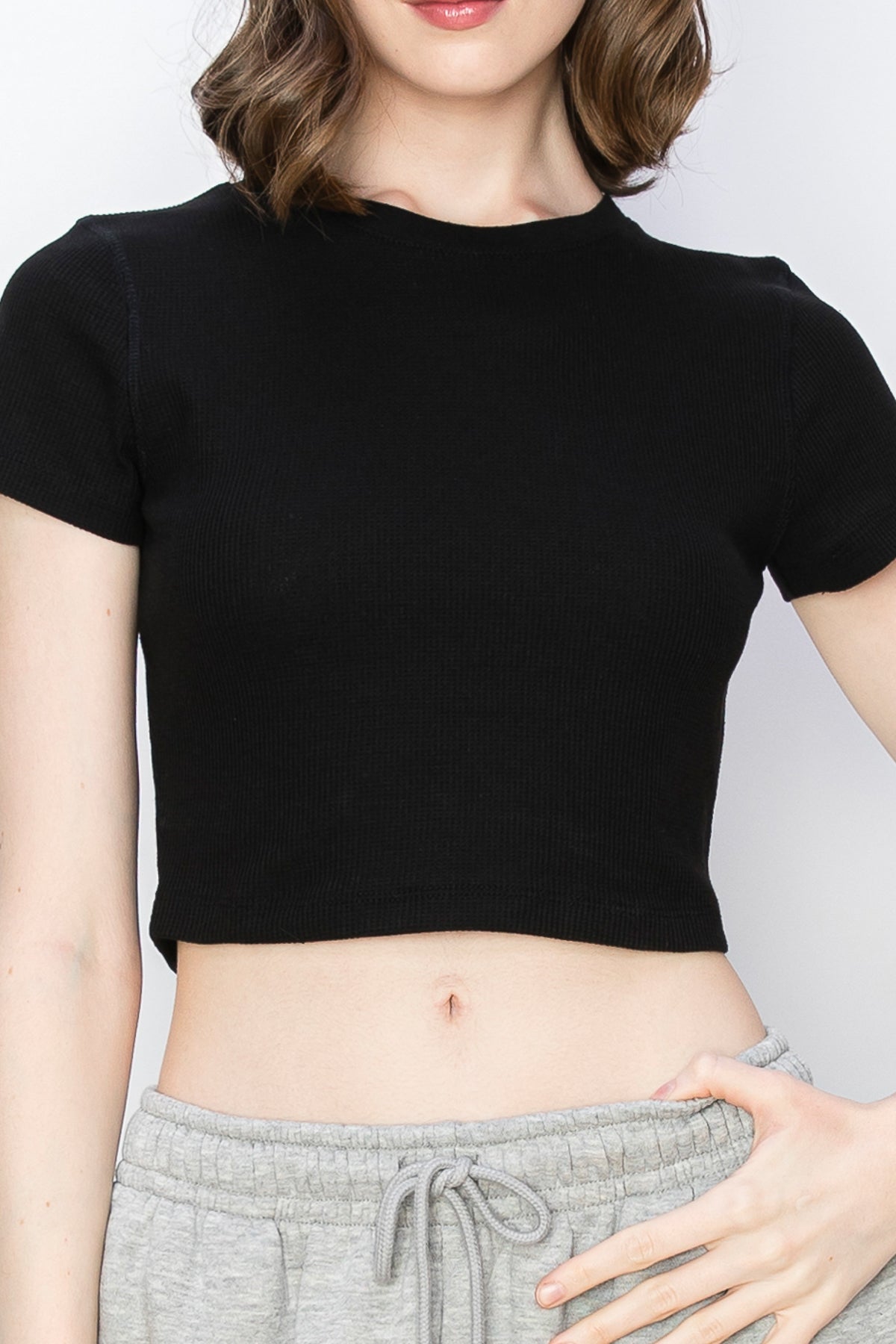 Short Sleeve Thermal Crop Top T-Shirt