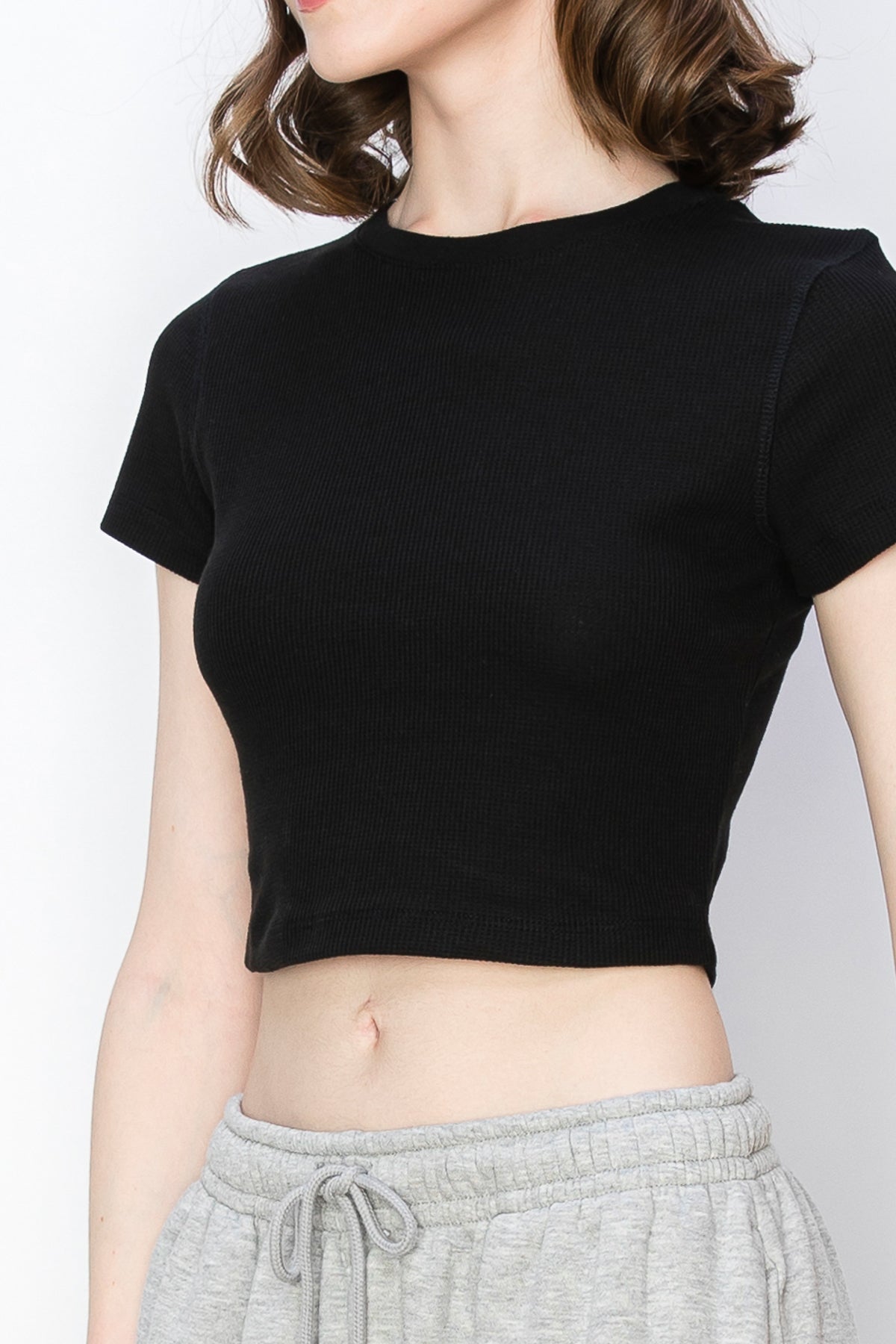 Short Sleeve Thermal Crop Top T-Shirt