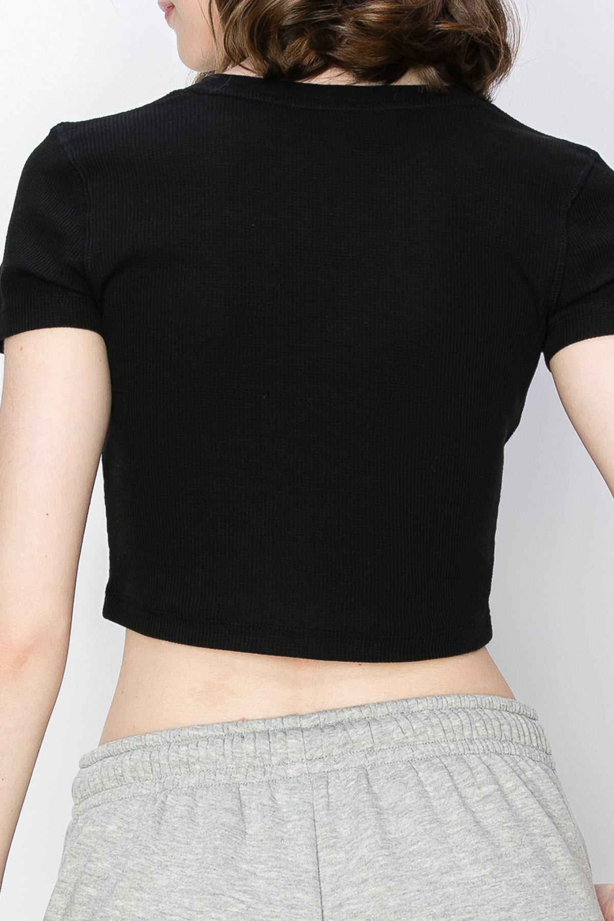 Short Sleeve Thermal Crop Top T-Shirt