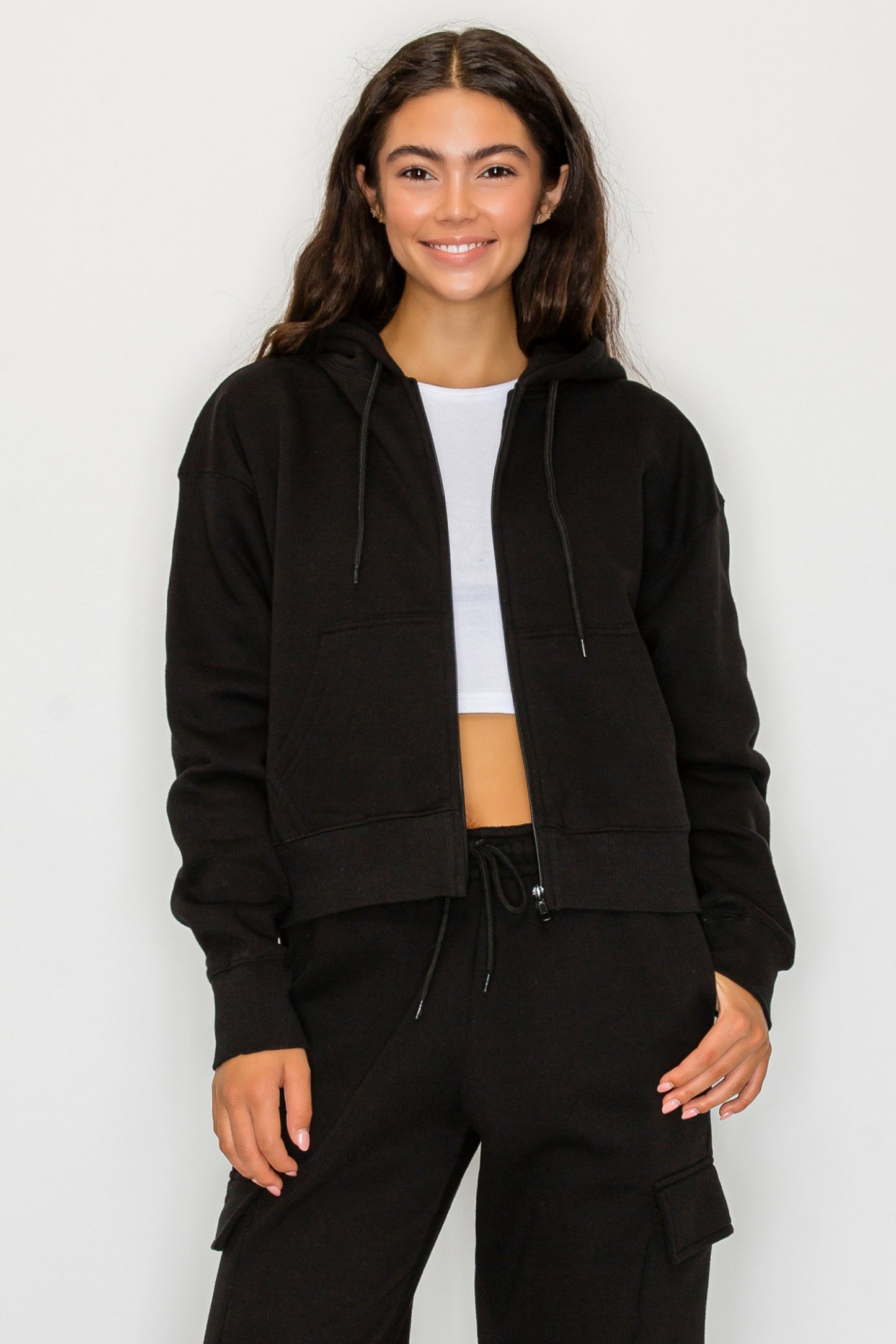 Boxy Zip Up Fleece Hoodie
