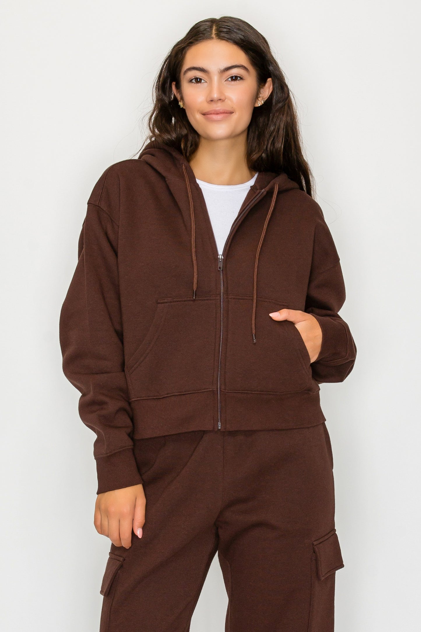 Boxy Zip Up Fleece Hoodie