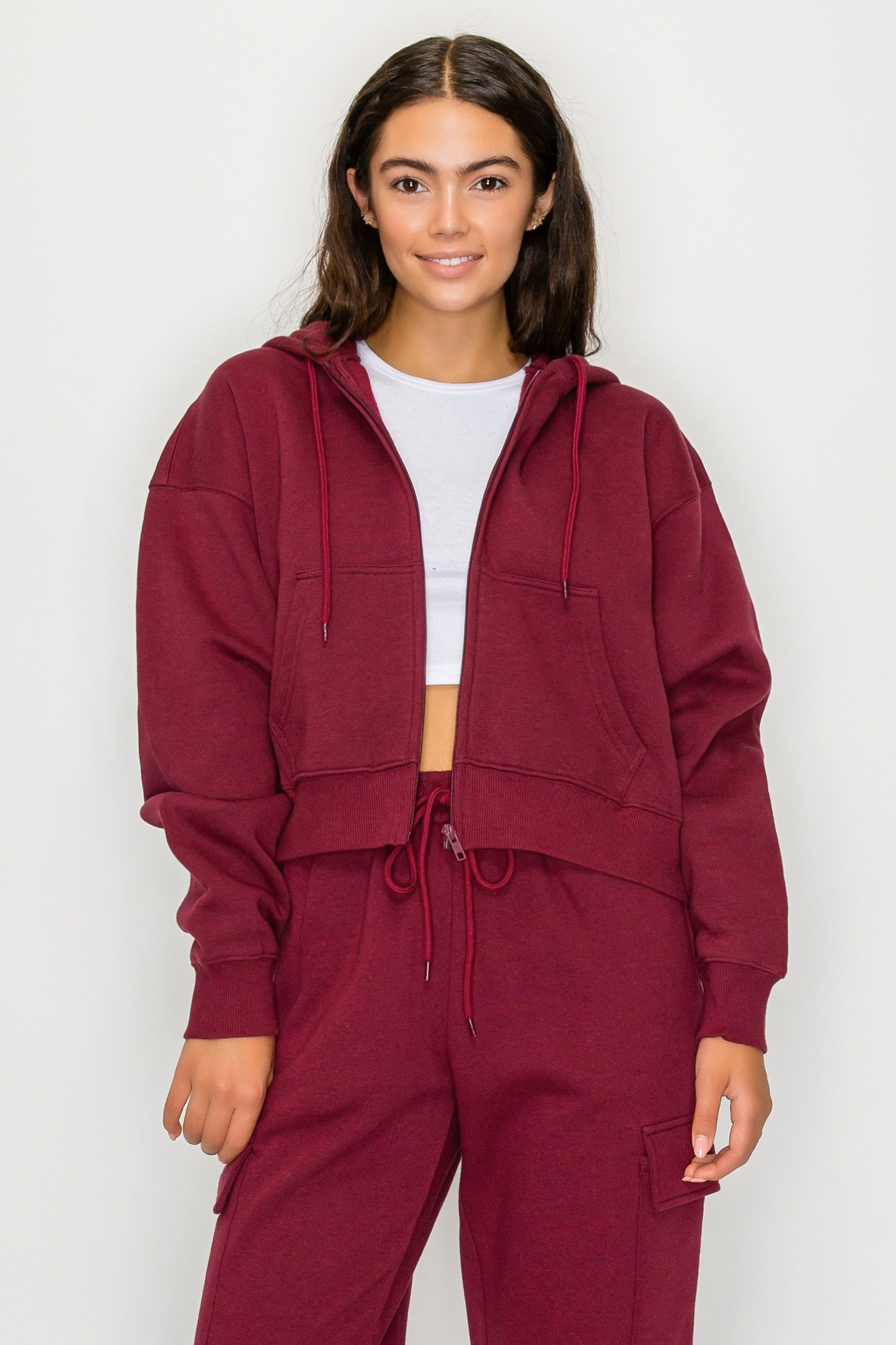 Boxy Zip Up Fleece Hoodie
