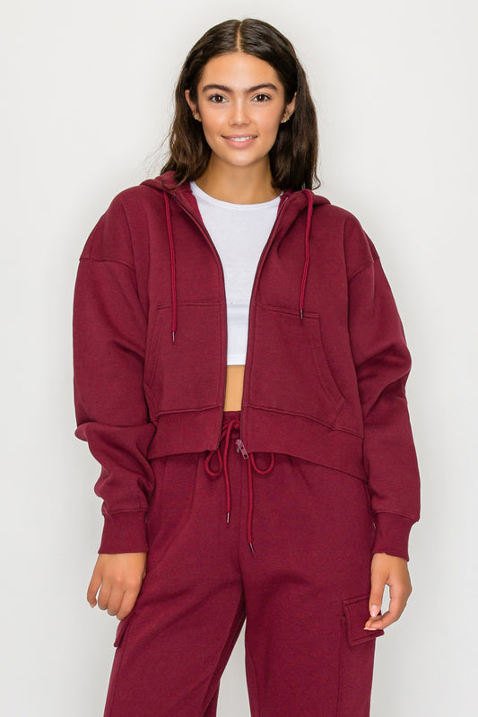 Boxy Zip Up Fleece Hoodie