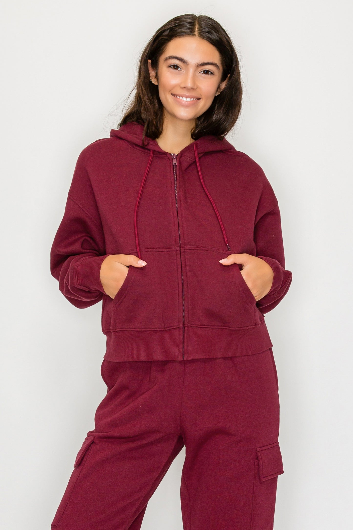 Boxy Zip Up Fleece Hoodie