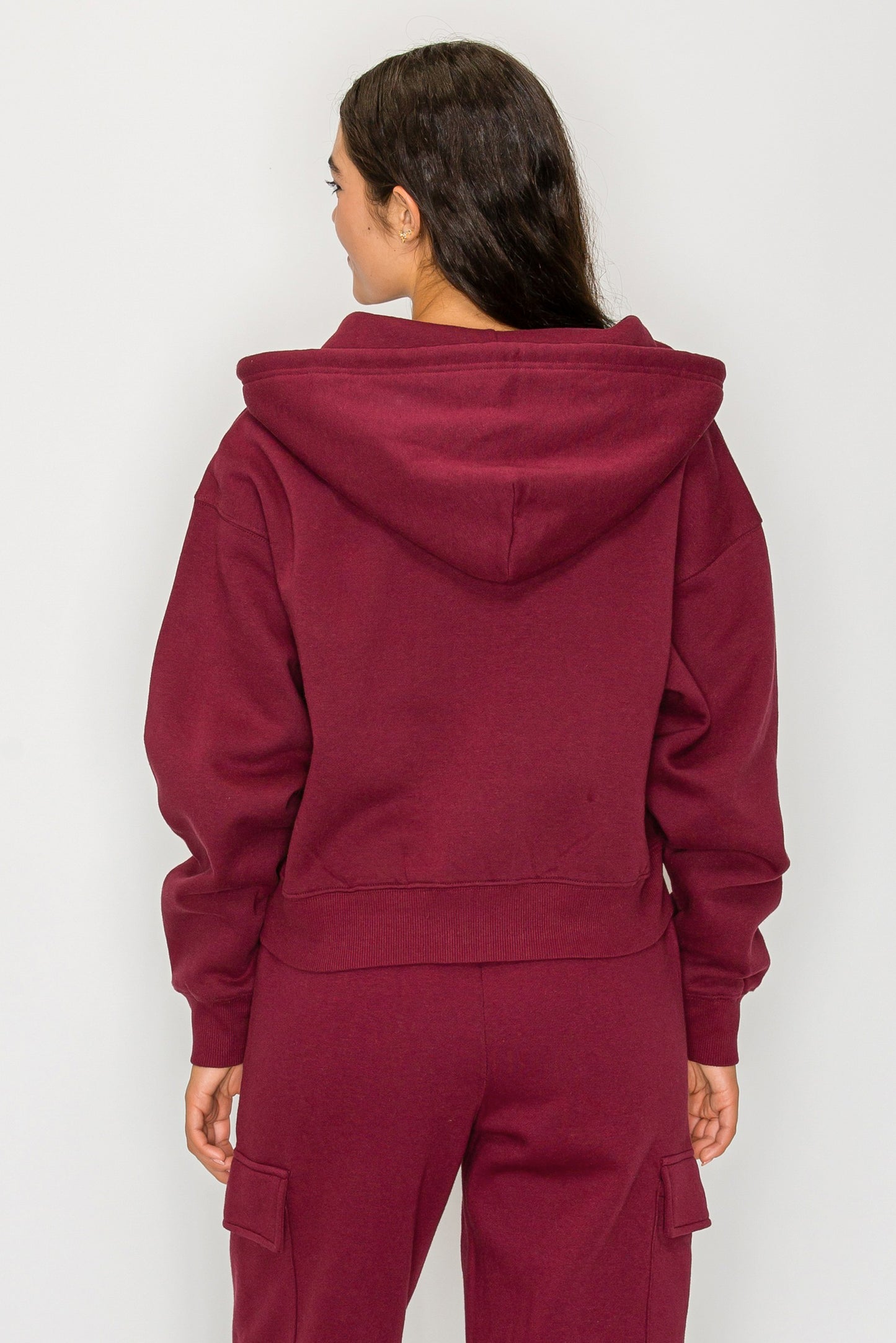 Boxy Zip Up Fleece Hoodie