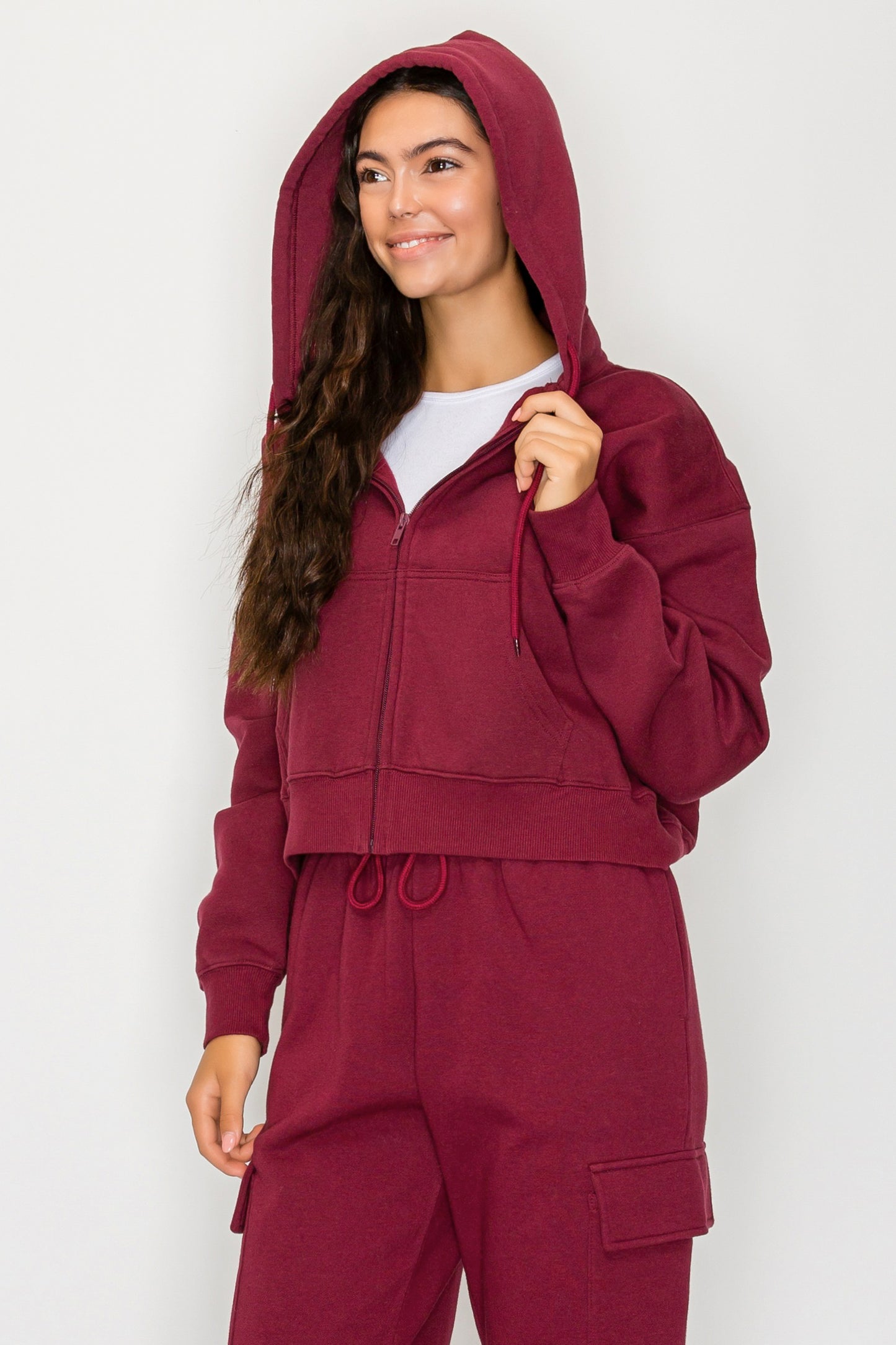 Boxy Zip Up Fleece Hoodie