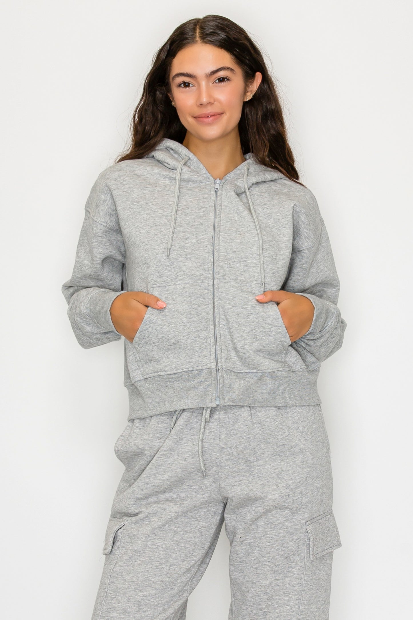 Boxy Zip Up Fleece Hoodie