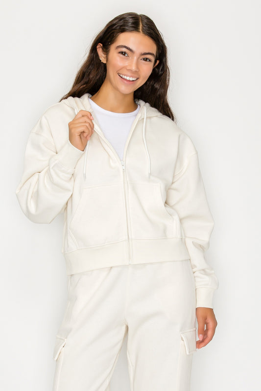 Boxy Zip Up Fleece Hoodie