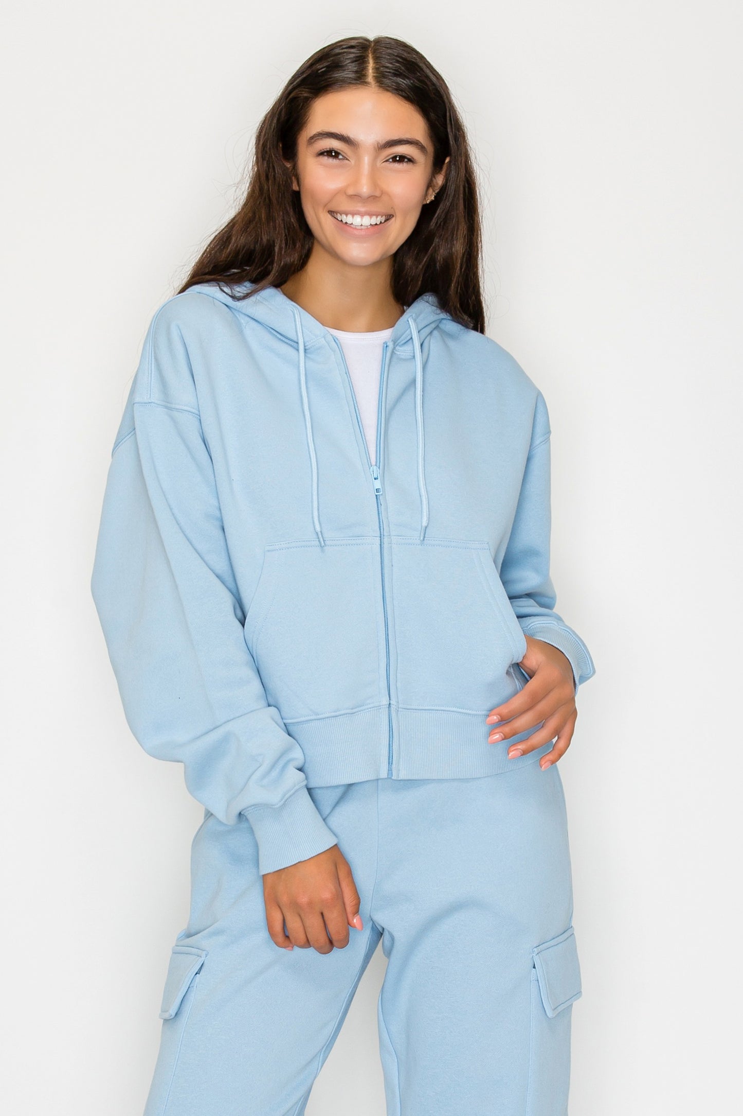 Boxy Zip Up Fleece Hoodie