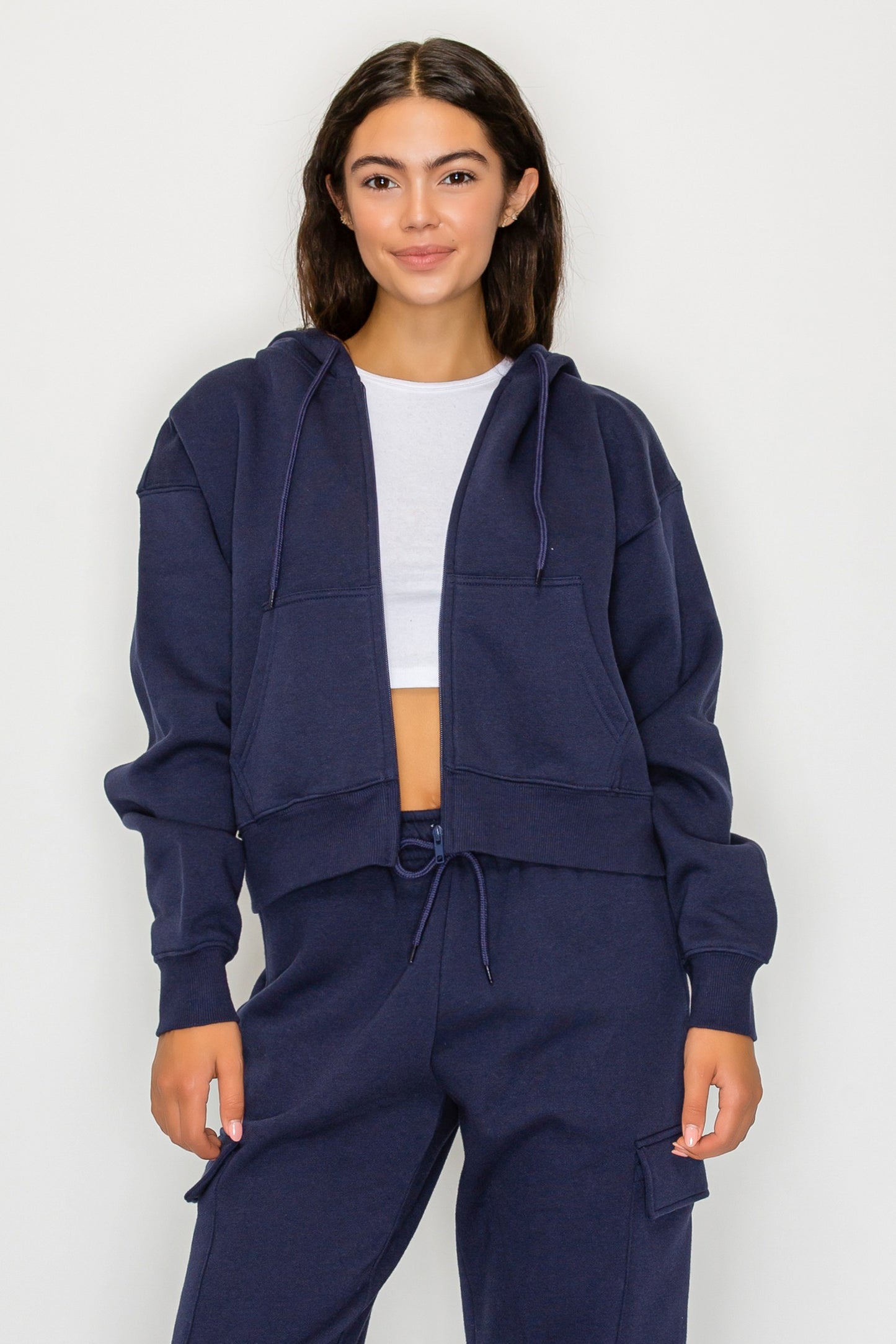 Boxy Zip Up Fleece Hoodie