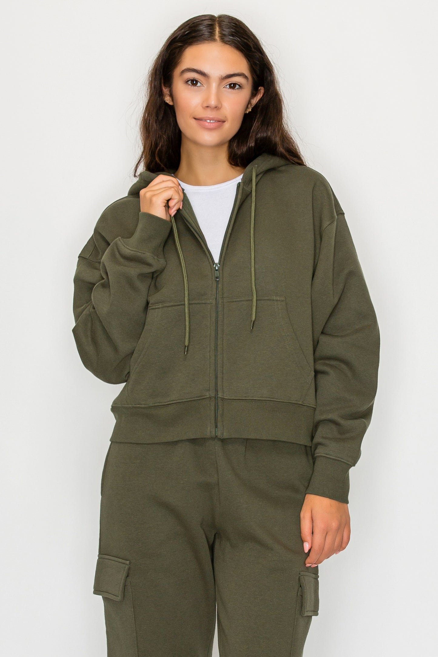 Boxy Zip Up Fleece Hoodie