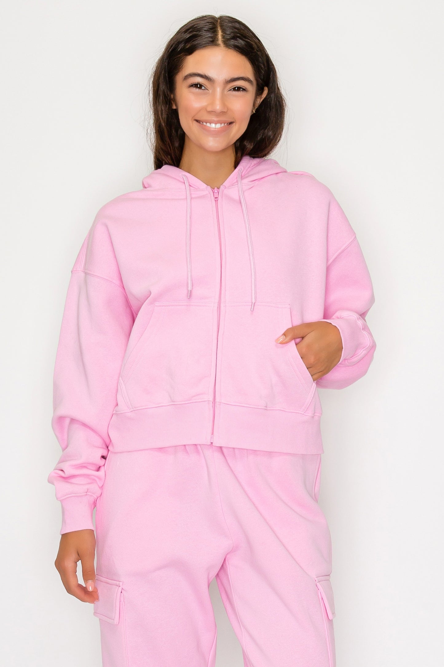 Boxy Zip Up Fleece Hoodie