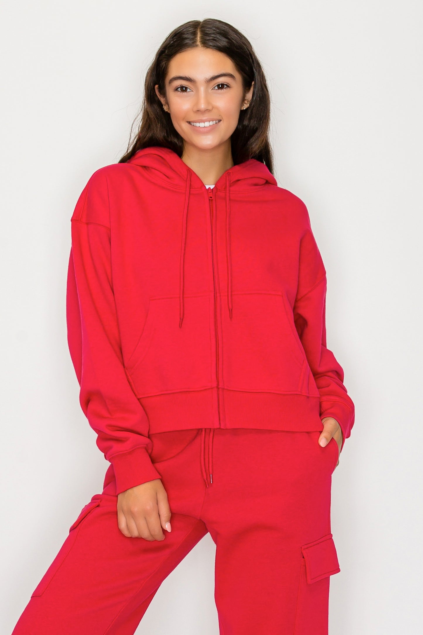 Boxy Zip Up Fleece Hoodie