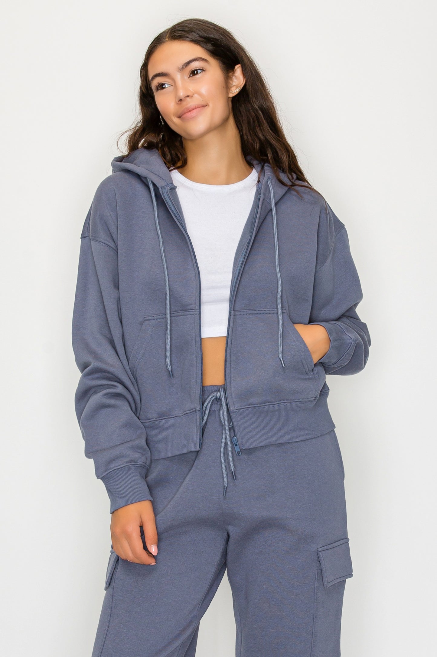 Boxy Zip Up Fleece Hoodie