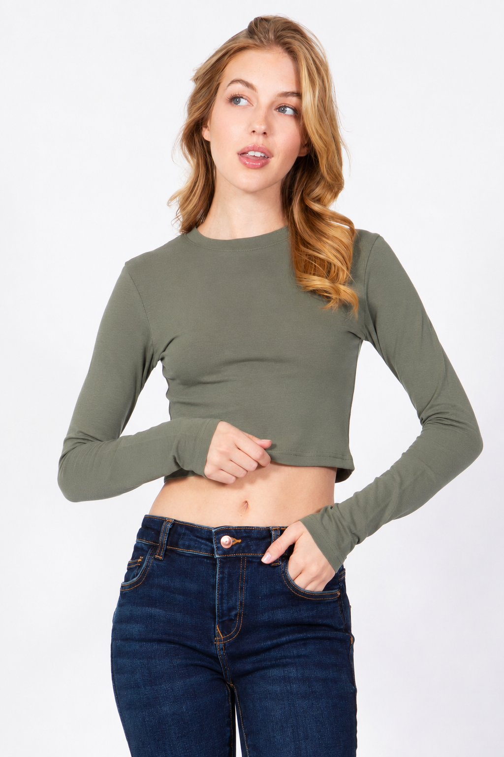 Round Neck Long Sleeve Crop Baby Tee