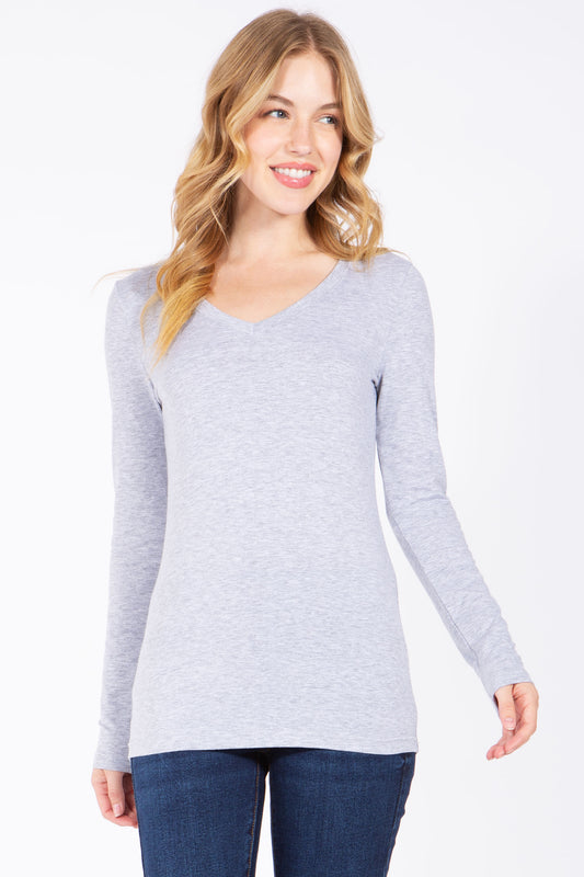 Basic Long Sleeve V-Neck Tee (Plus Size)