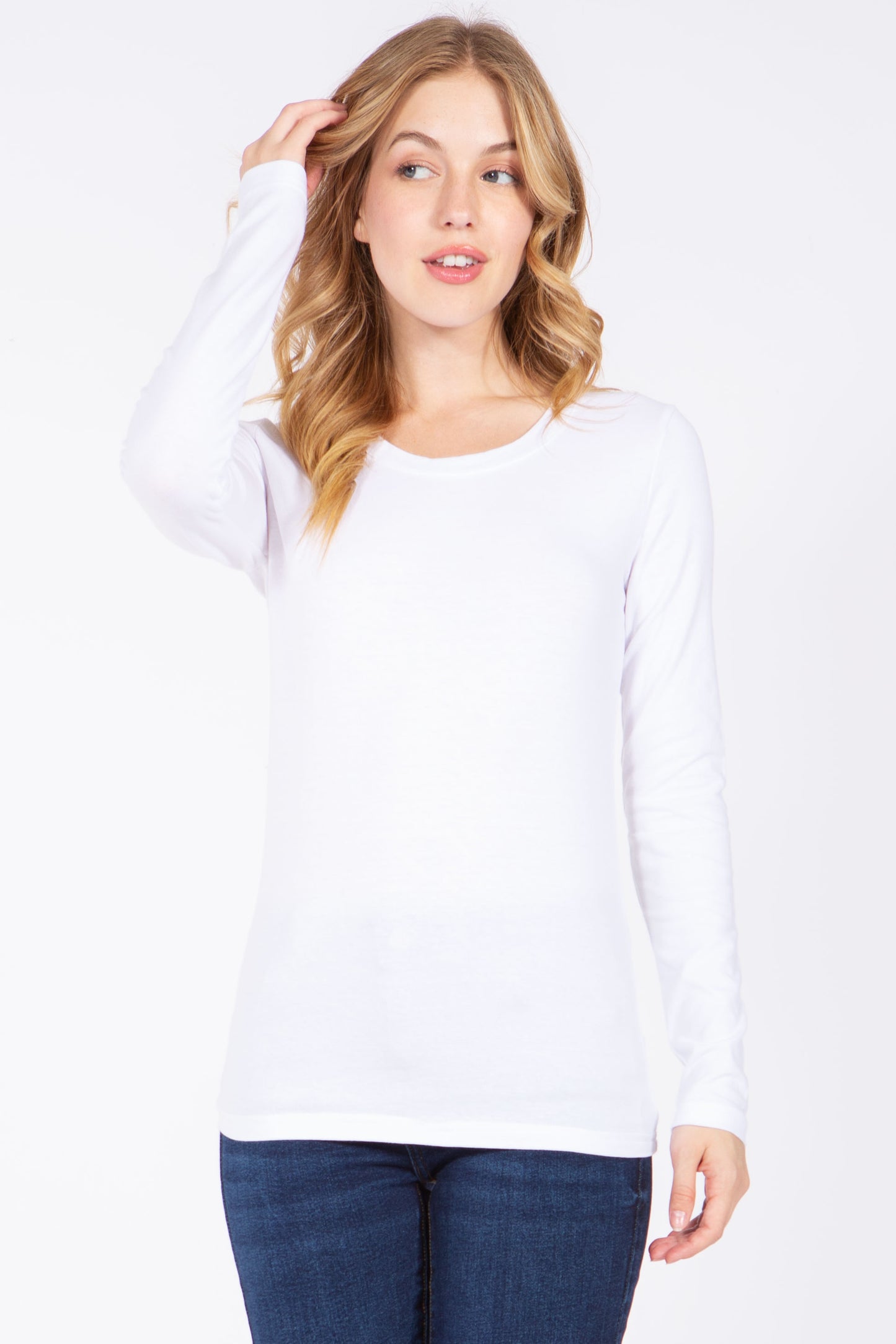 Basic Long Sleeve Round Neck Tee (Plus Size)
