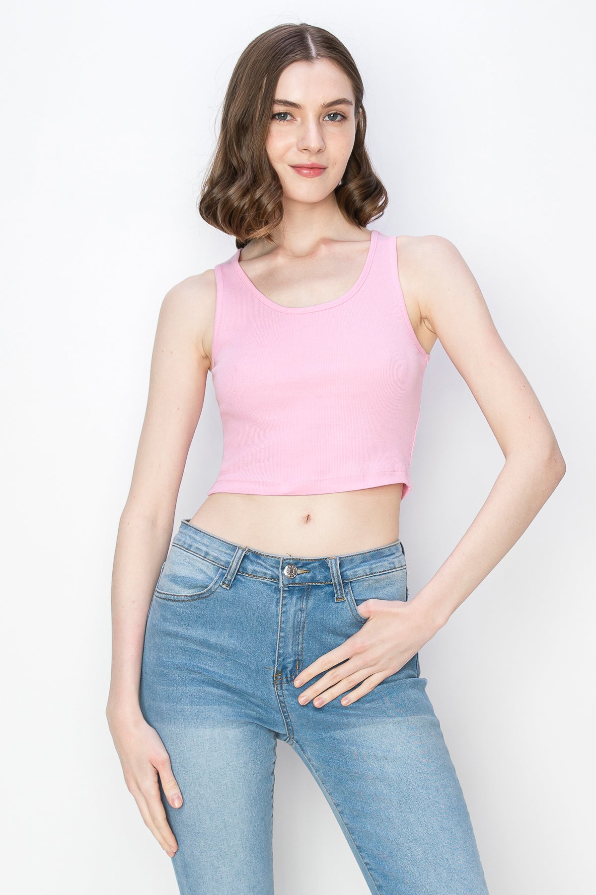 Cropped Scoop Neck Ribbed Tank Top