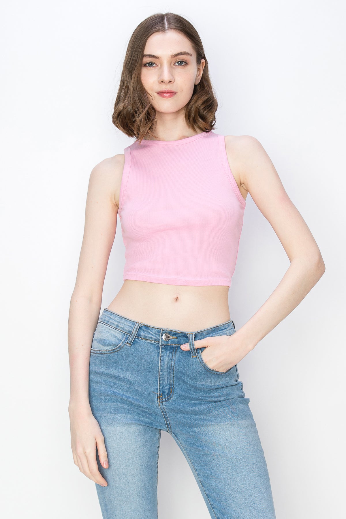 Cropped High Neck Tank Top