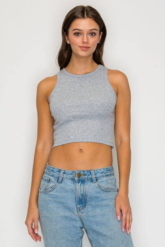 Cropped High Neck Ribbed Tank Top