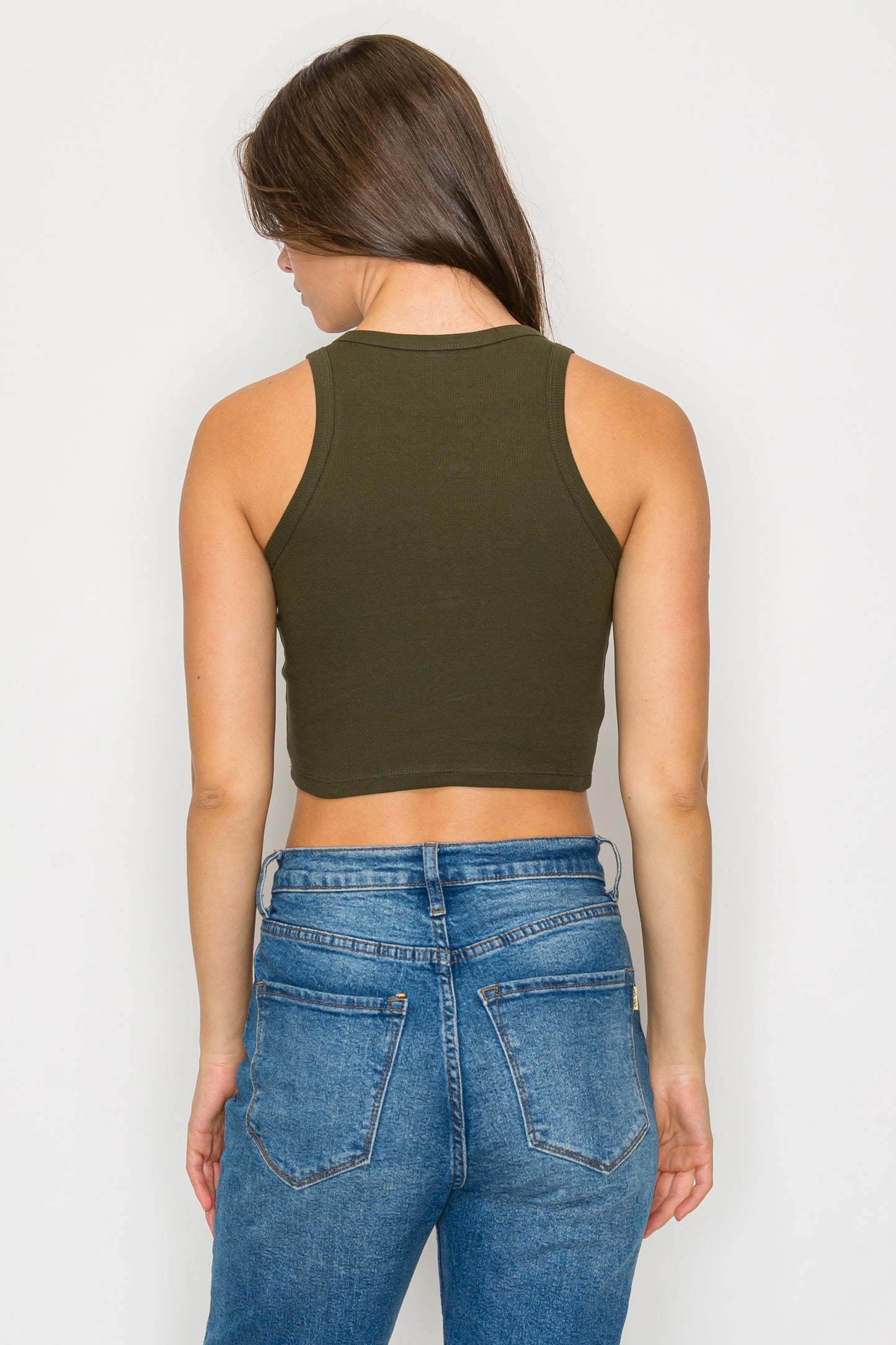Cropped High Neck Ribbed Tank Top