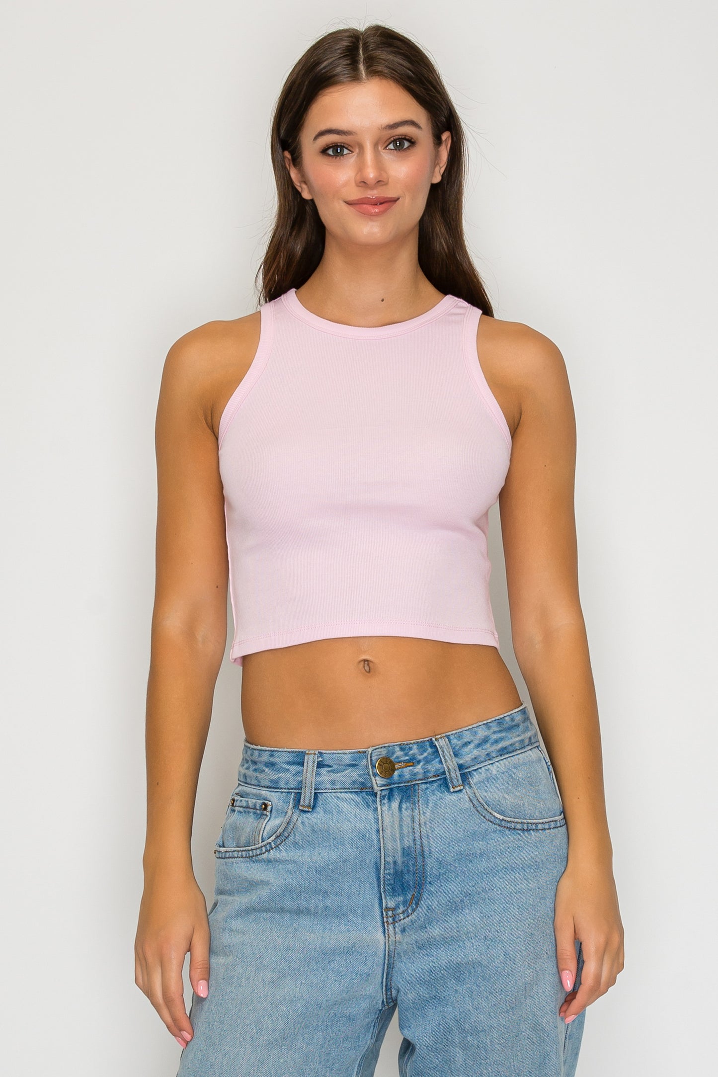 Cropped High Neck Ribbed Tank Top