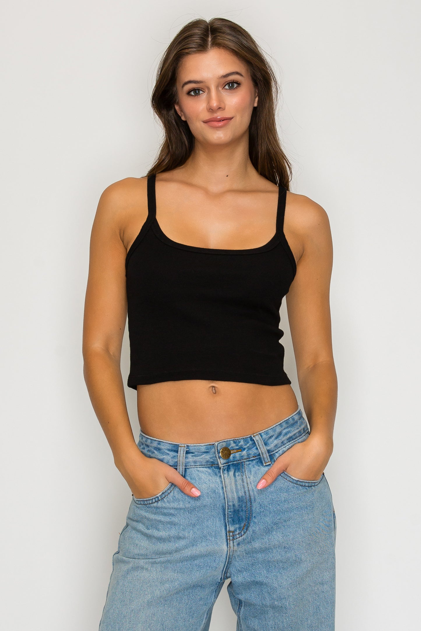 Ribbed Spaghetti Crop Tank Top