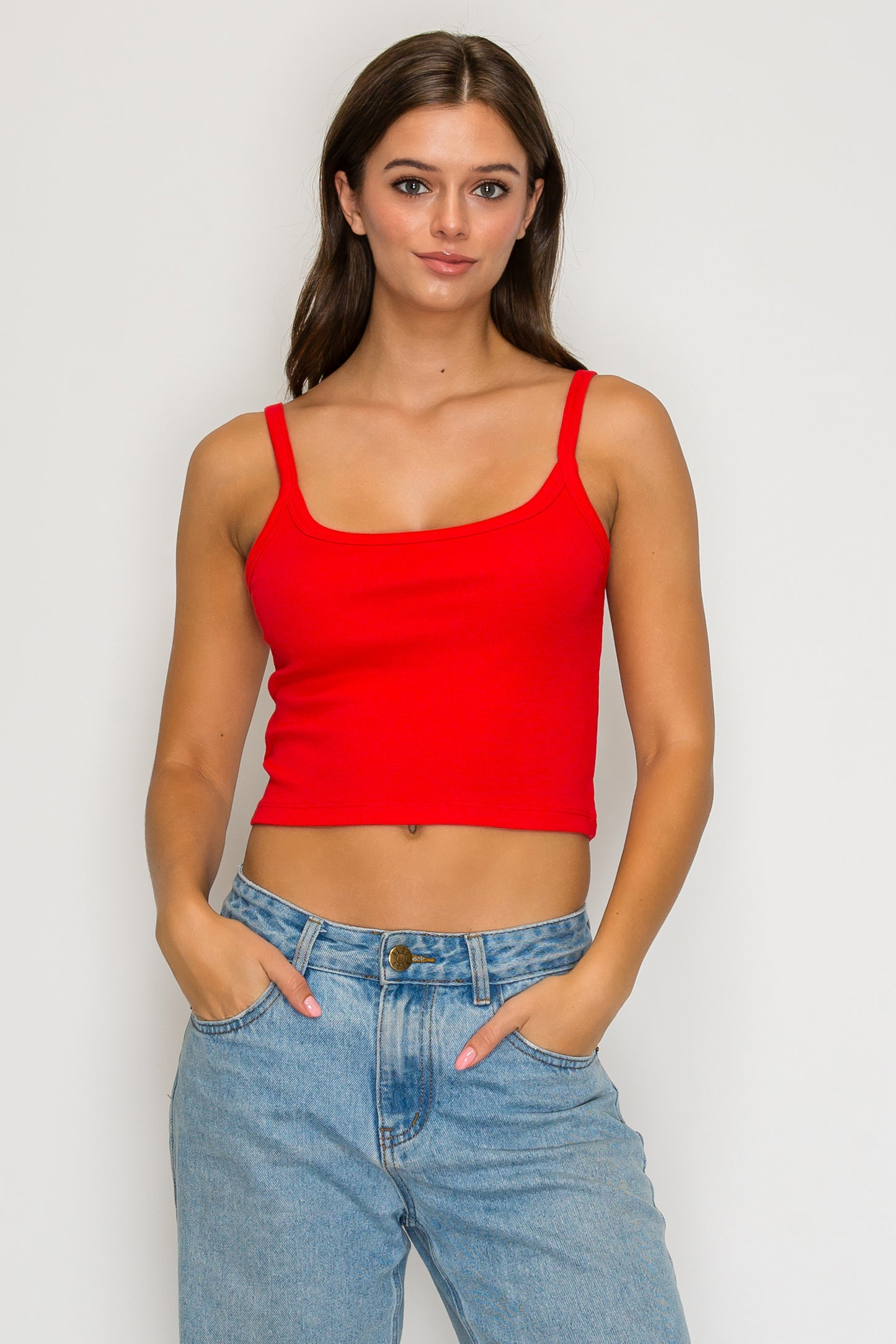 Ribbed Spaghetti Crop Tank Top