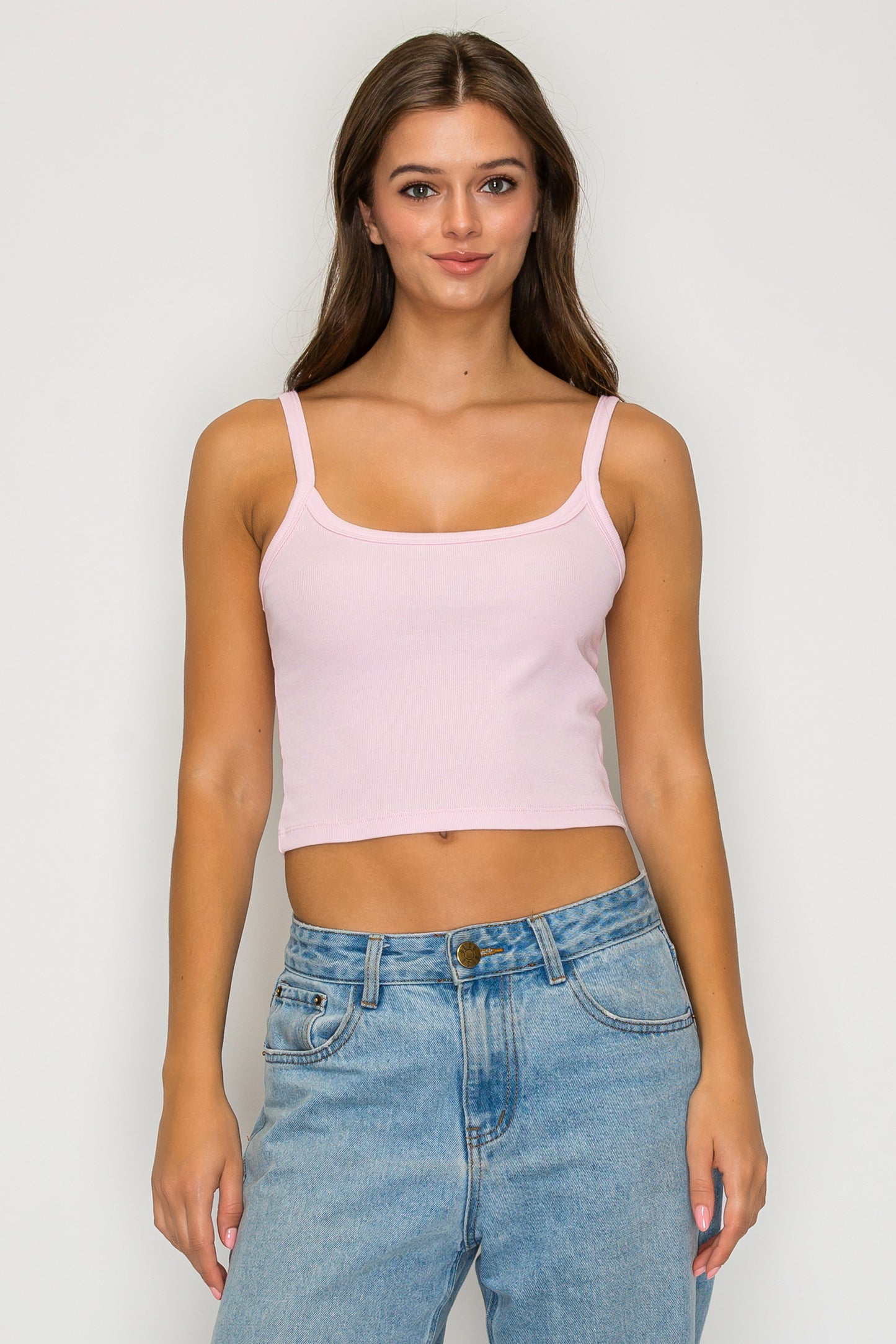 Ribbed Spaghetti Crop Tank Top
