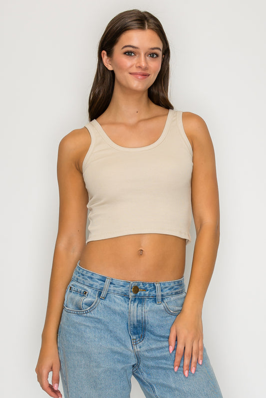 Ribbed Scoop Neck Crop Tank Top