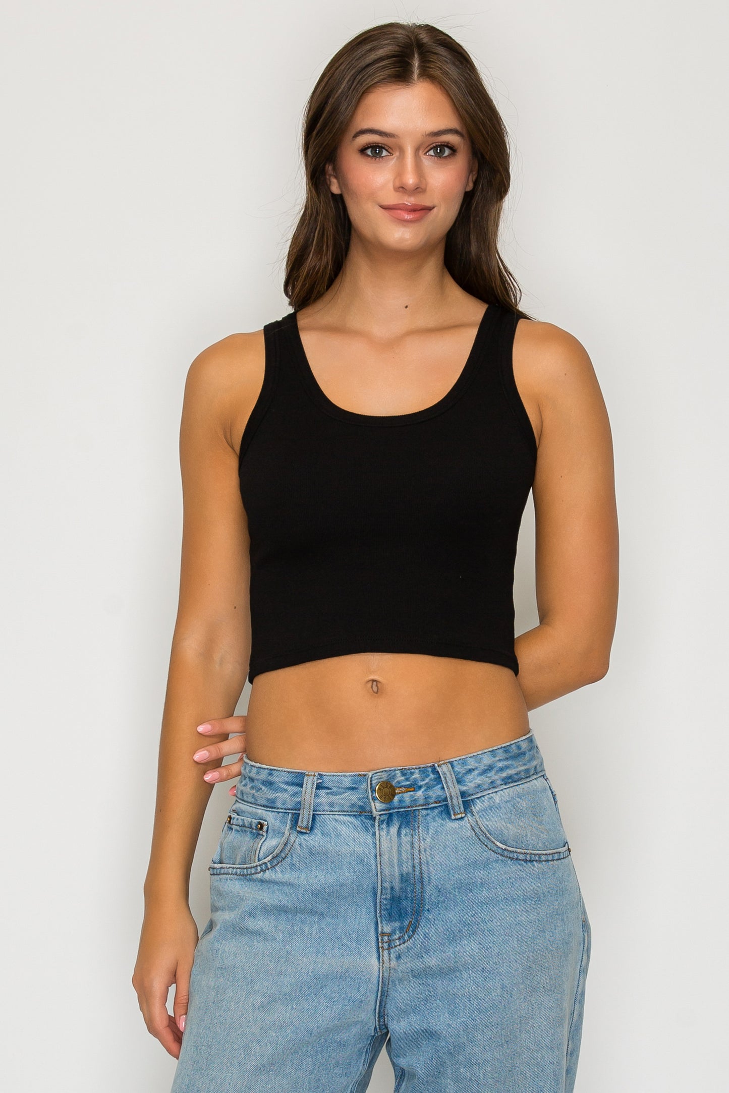 Ribbed Scoop Neck Crop Tank Top