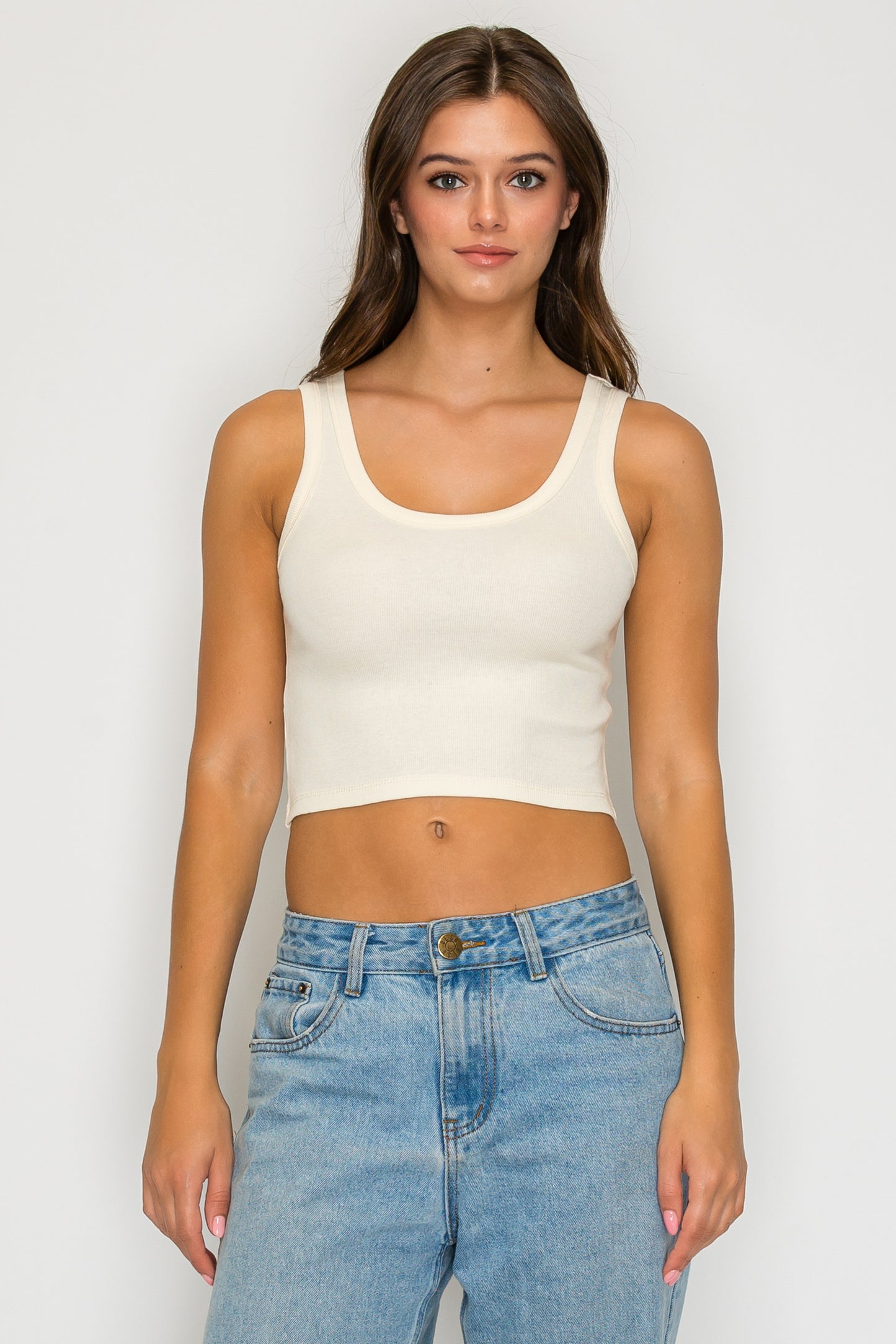 Ribbed Scoop Neck Crop Tank Top