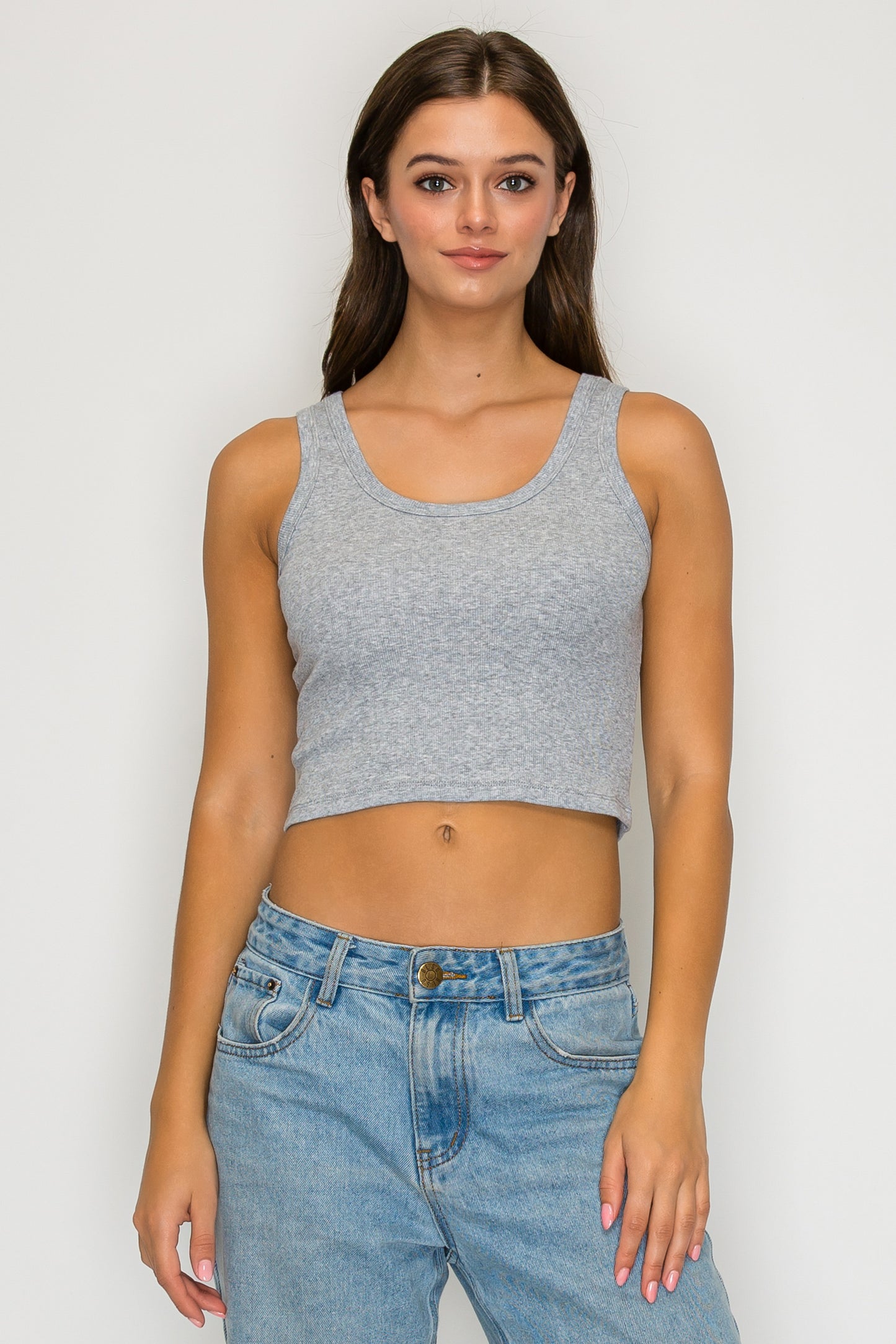 Ribbed Scoop Neck Crop Tank Top