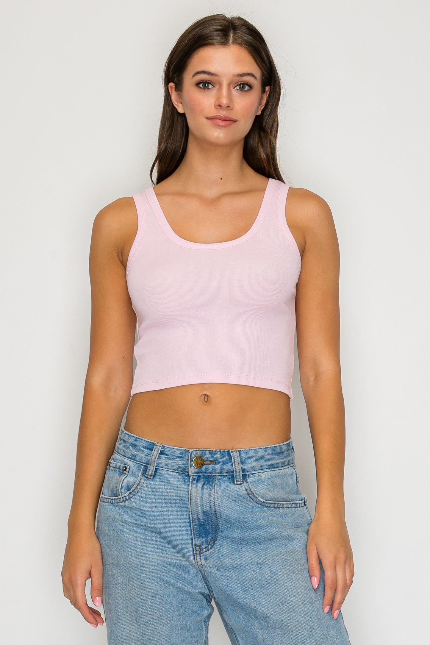 Ribbed Scoop Neck Crop Tank Top