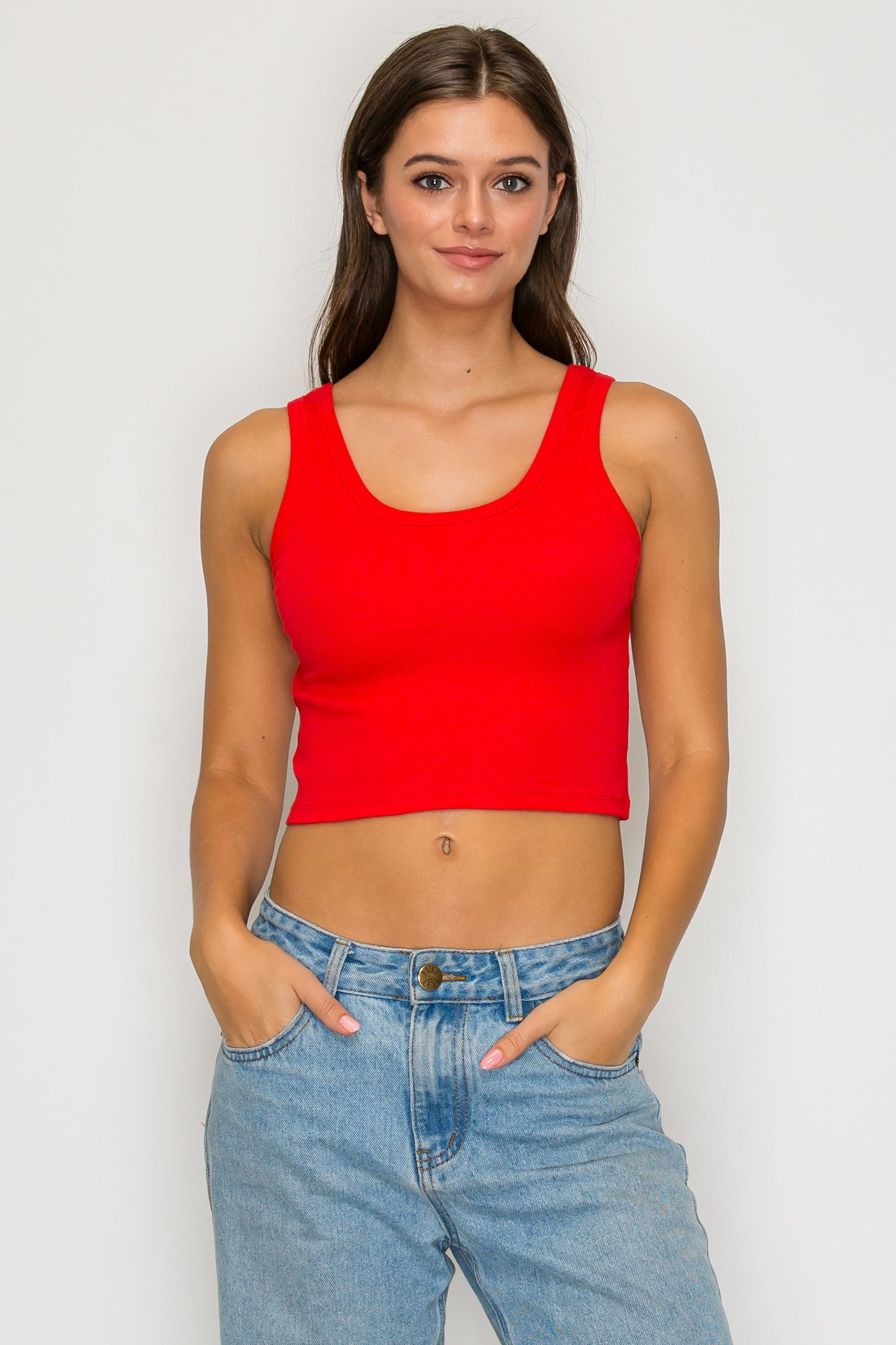 Ribbed Scoop Neck Crop Tank Top