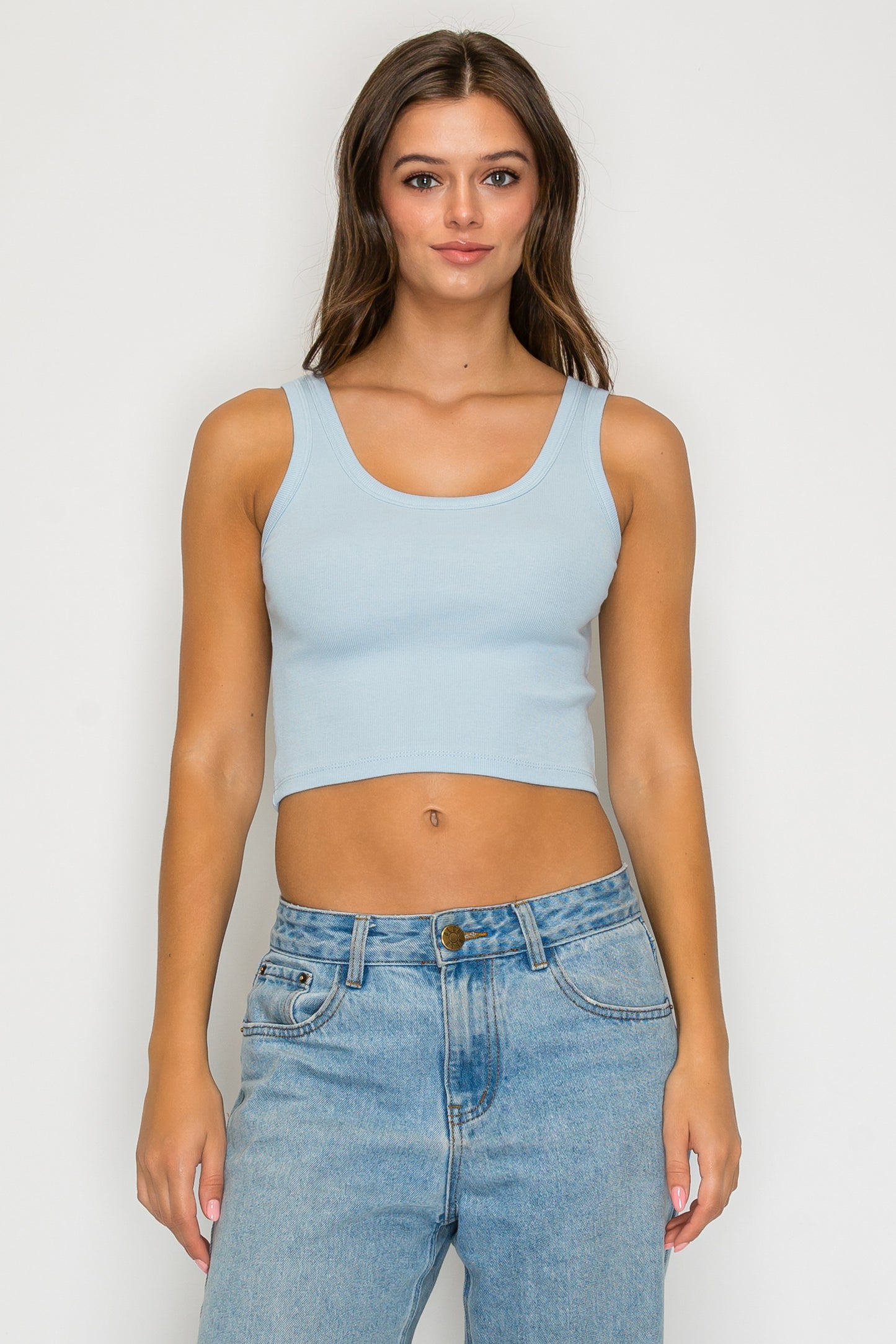 Ribbed Scoop Neck Crop Tank Top