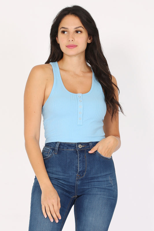 Variegated Rib Crop Henley Tank Top