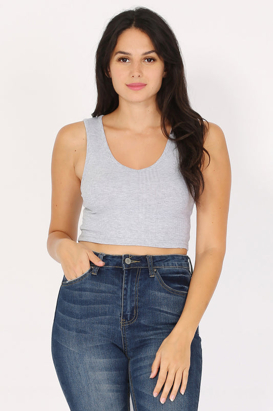 Variegated Rib Crop V-Neck Tank Top