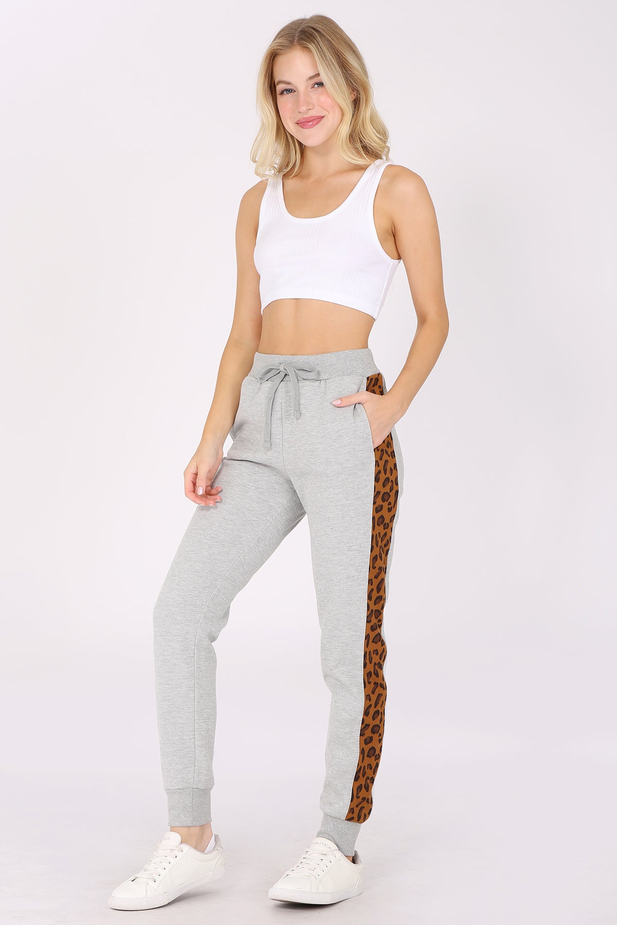 Leopard Print Stripe Jogger Sweatpants