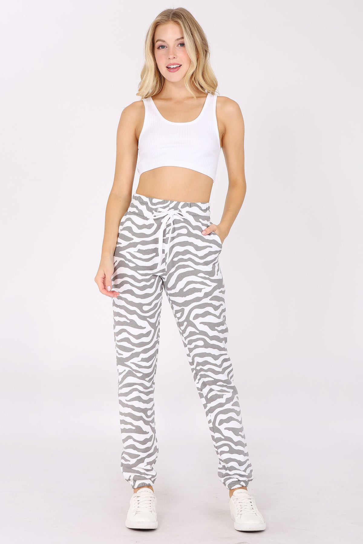 High Waist Animal Print Fleece Sweatpants