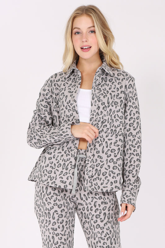 Button Down Animal Print Fleece Jacket