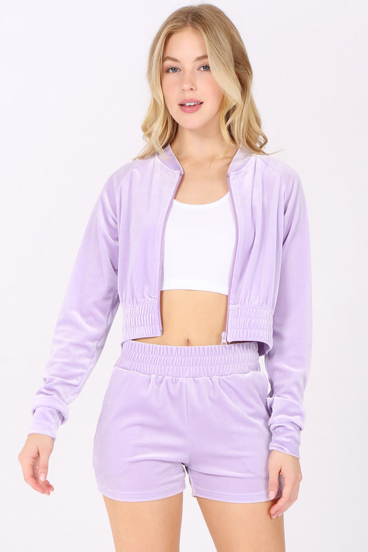 Velour Crop Bomber Jacket