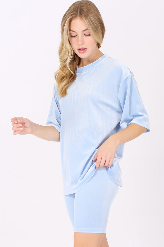 Velour Oversized T-Shirt and Biker Shorts Set