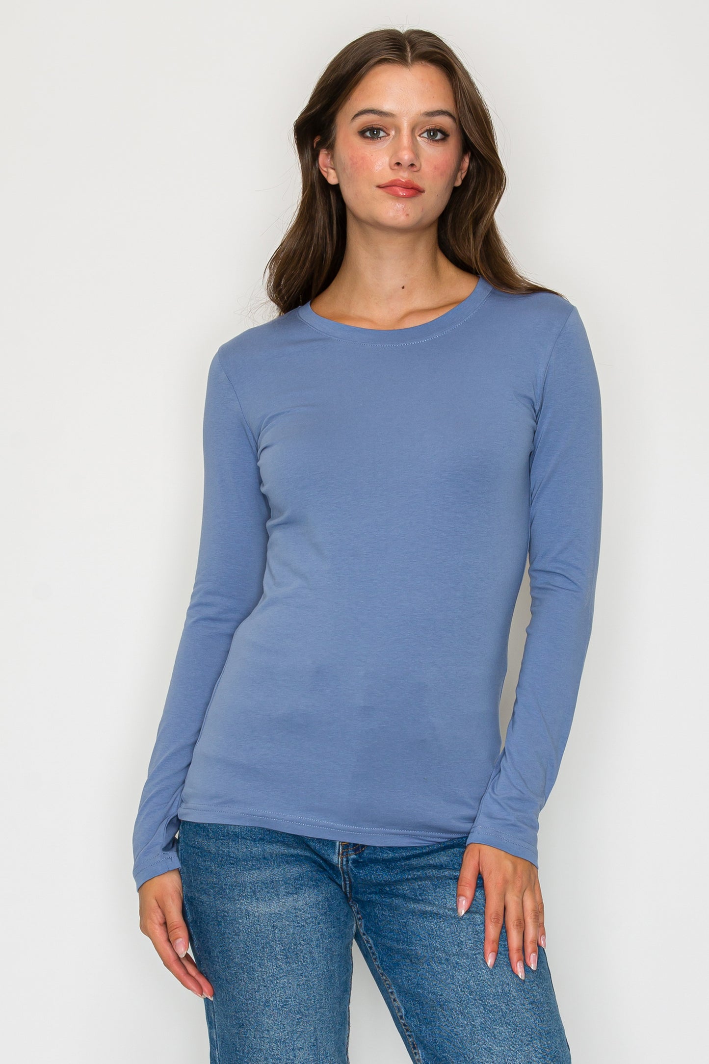 Basic Long Sleeve Round Neck Tee (Plus Size)