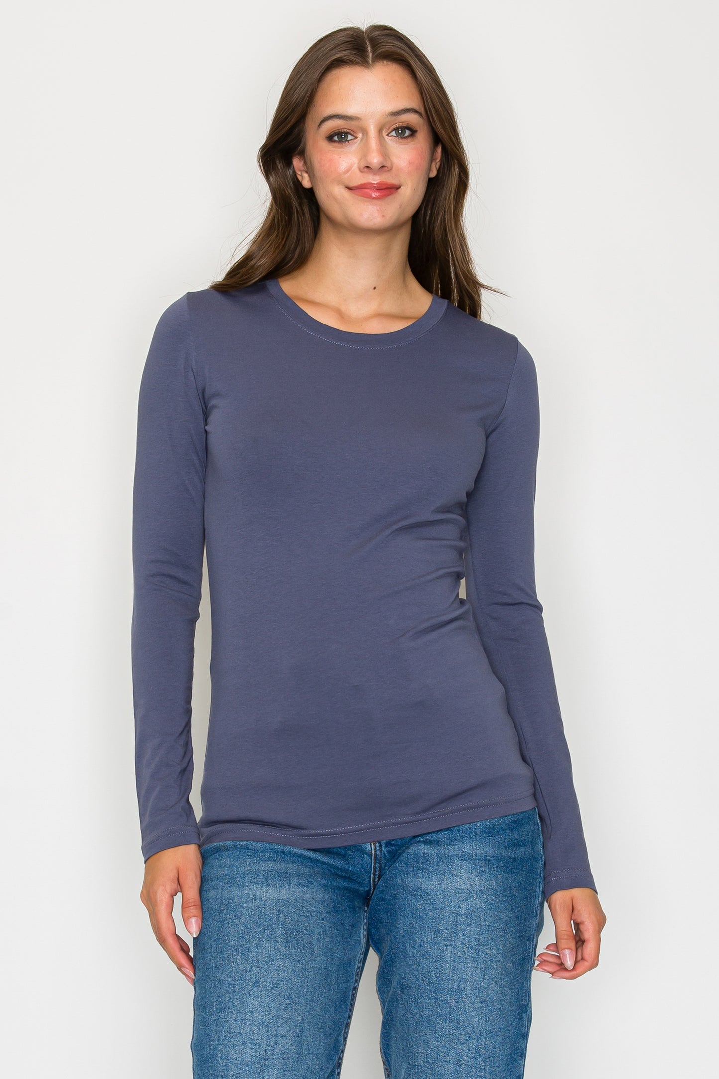 Basic Long Sleeve Round Neck Tee (Plus Size)