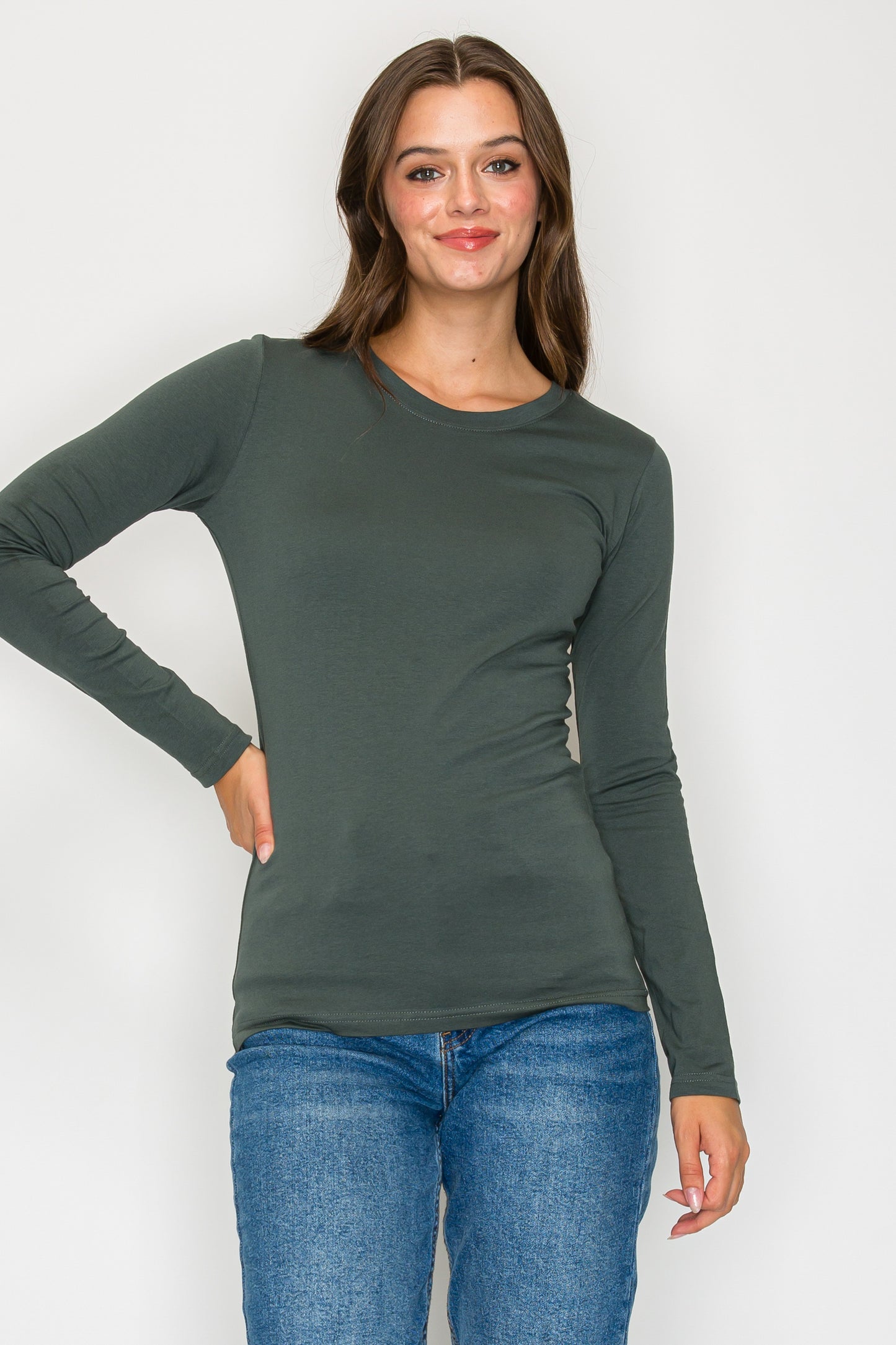 Basic Long Sleeve Round Neck Tee (Plus Size)