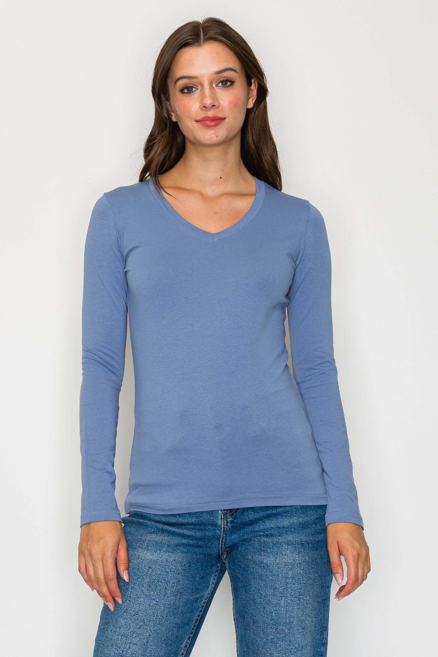 Basic Long Sleeve V-Neck Tee (Plus Size)