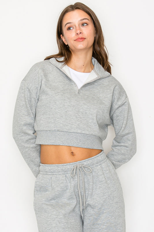 Cropped Half Zip Fleece Sweatshirt