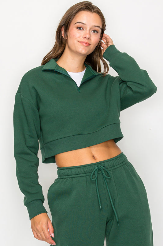 Cropped Half Zip Fleece Sweatshirt