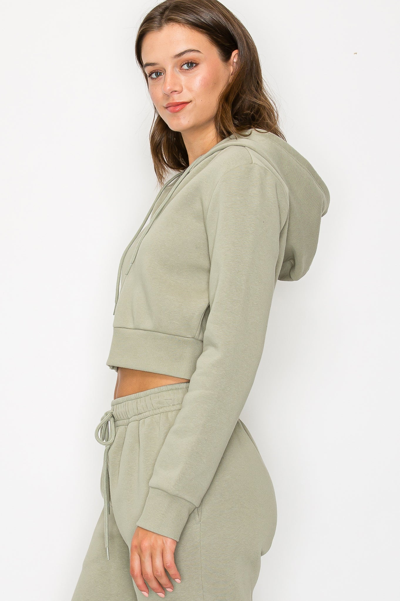 Cropped Fleece Zip Up Hoodie